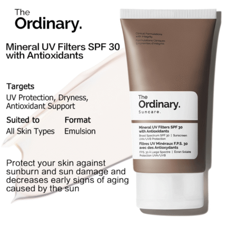 The Ordinary Sun Care Mineral UV Filters SPF 30 with Antioxidants 50ml – Mineral Sunscreen with Antioxidants